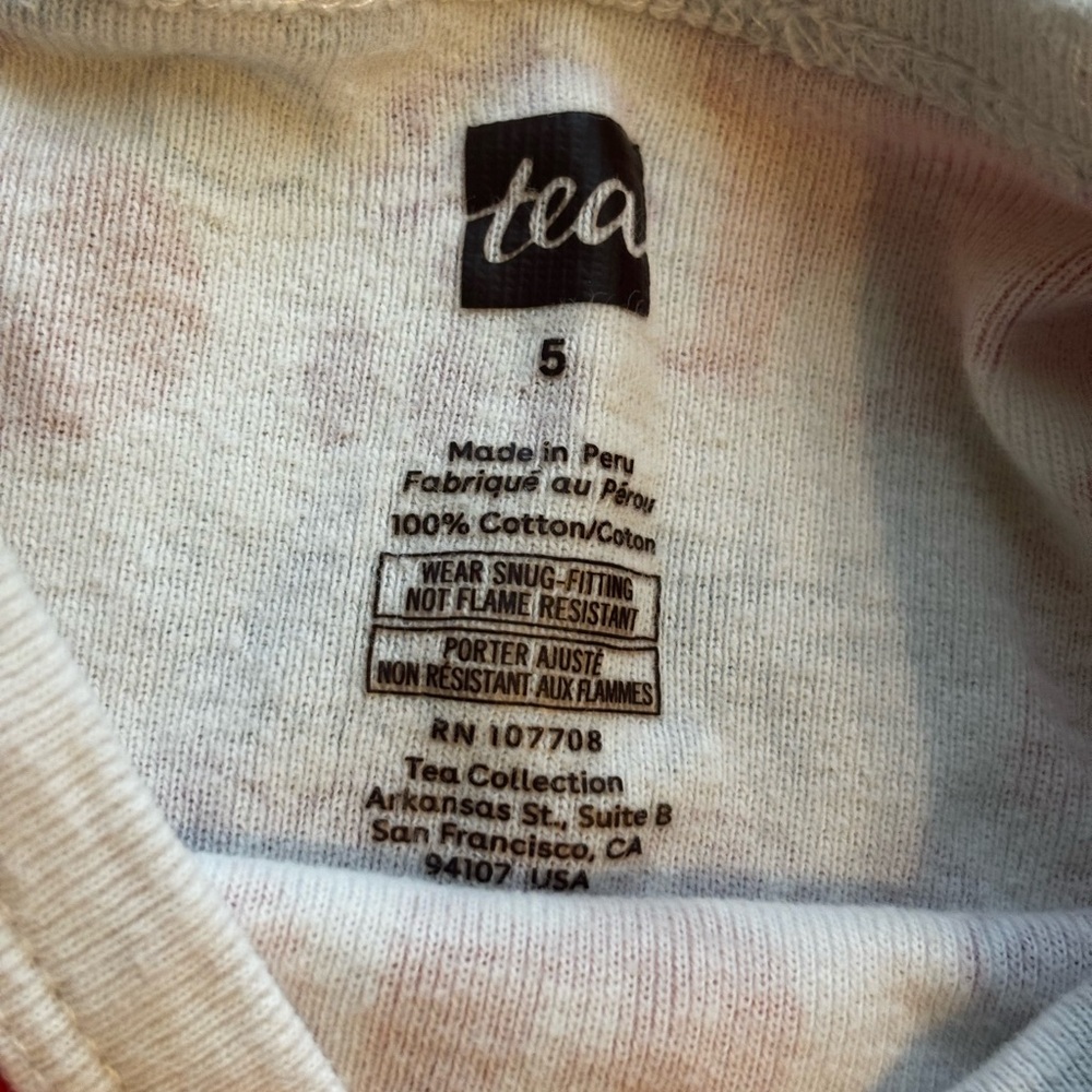 Tea Collection Red and White100% Cotton  Kids Pajama Set Sz 5 - Picture 2 of 4